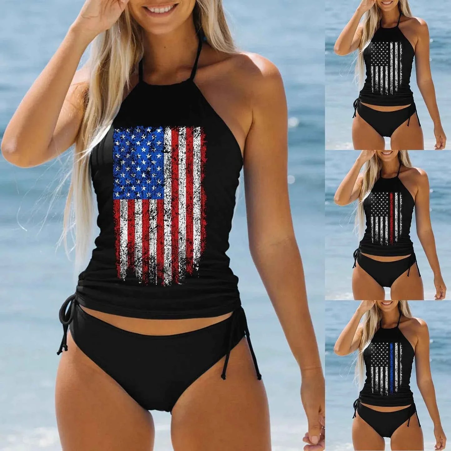Bañador Tankini para Mujeres con Estampado de Bandera Americana