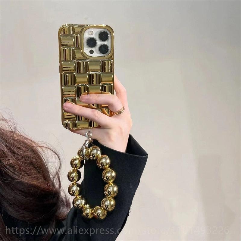 Glamorous Gold-Plated Electroplated Bracelet Case for iPhone - Dazzling Rhinestone Protection - Korvel