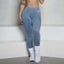 Leggings de yoga en denim acid wash avec dos en V et fronces