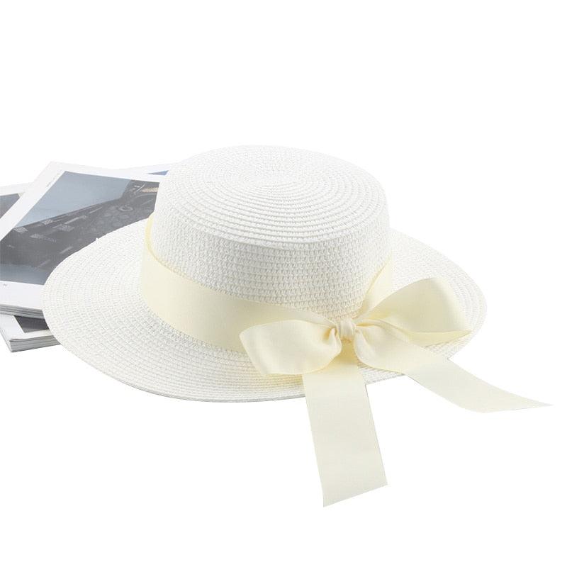 Sombrero de Paja Elegante para Mujeres en Verano con Lazo