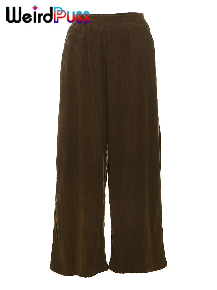 Pantalons larges en velours côtelé taille haute pour femmes