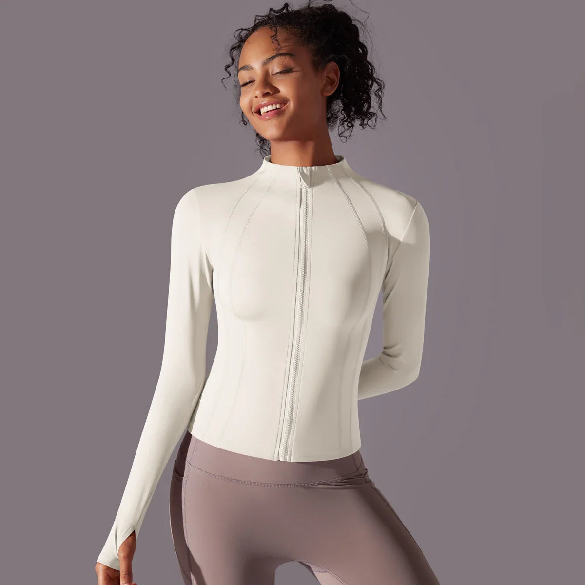 Top de Yoga con Cremallera Completa para Mujer con Aberturas para los Dedos