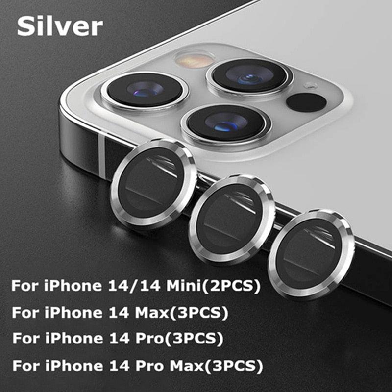 Premium 9H Tempered Glass Camera Lens Protector with Metal Ring for iPhone 14 & 13 Series - Korvel