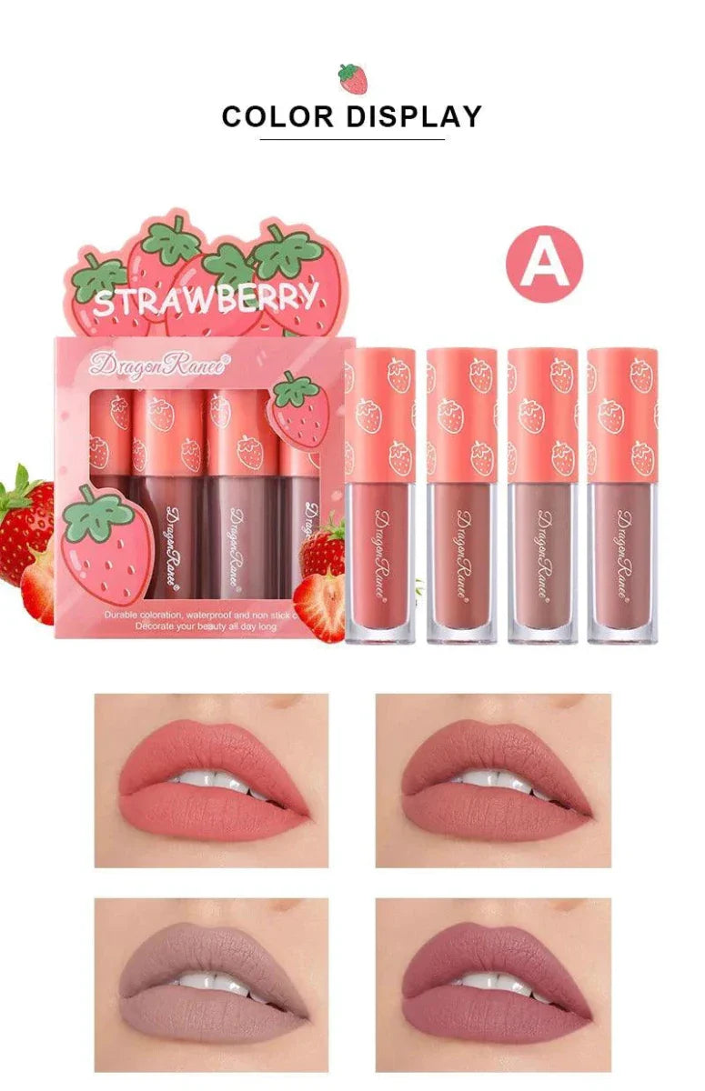Conjunto de Mini Brillos Labiales Mate de Terciopelo - Colección de 4 Piezas