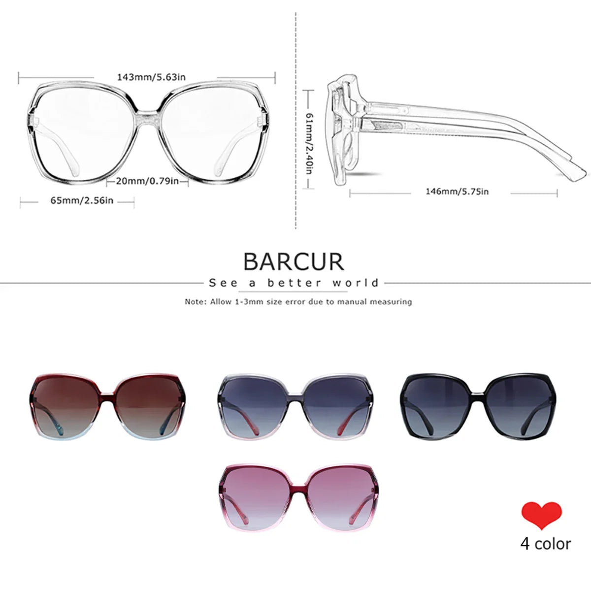 Lunettes de soleil carrées surdimensionnées polarisées BARCUR pour femmes