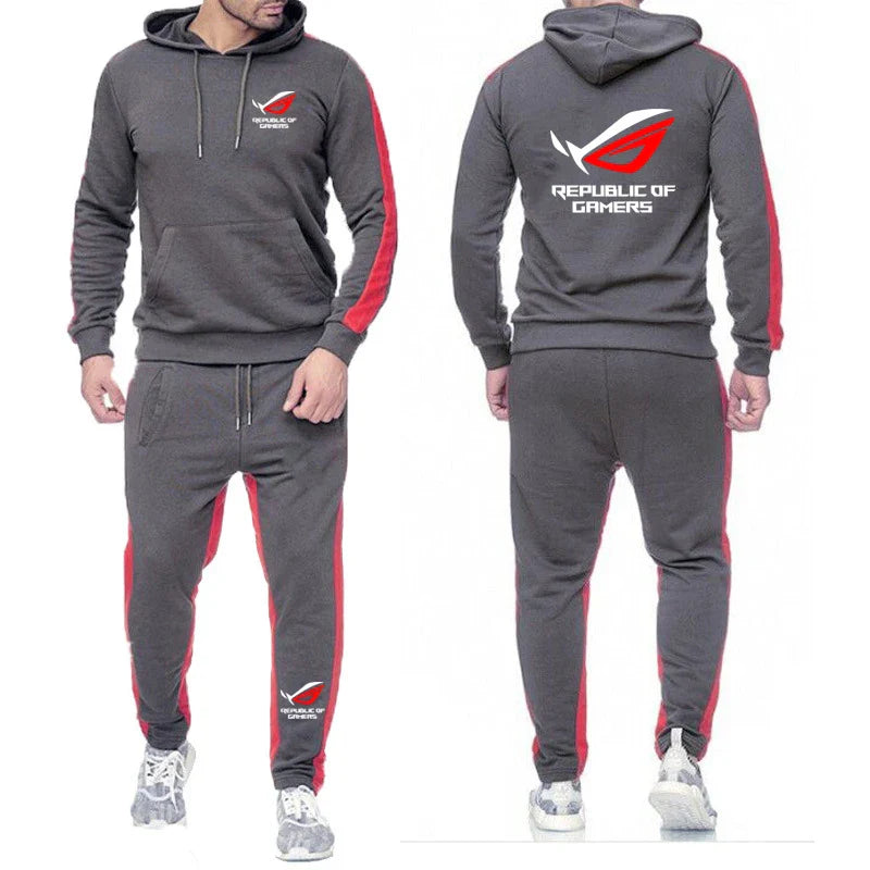 Conjunto de chándal de forro polar para hombre ROG: conjunto de jogger de color sólido