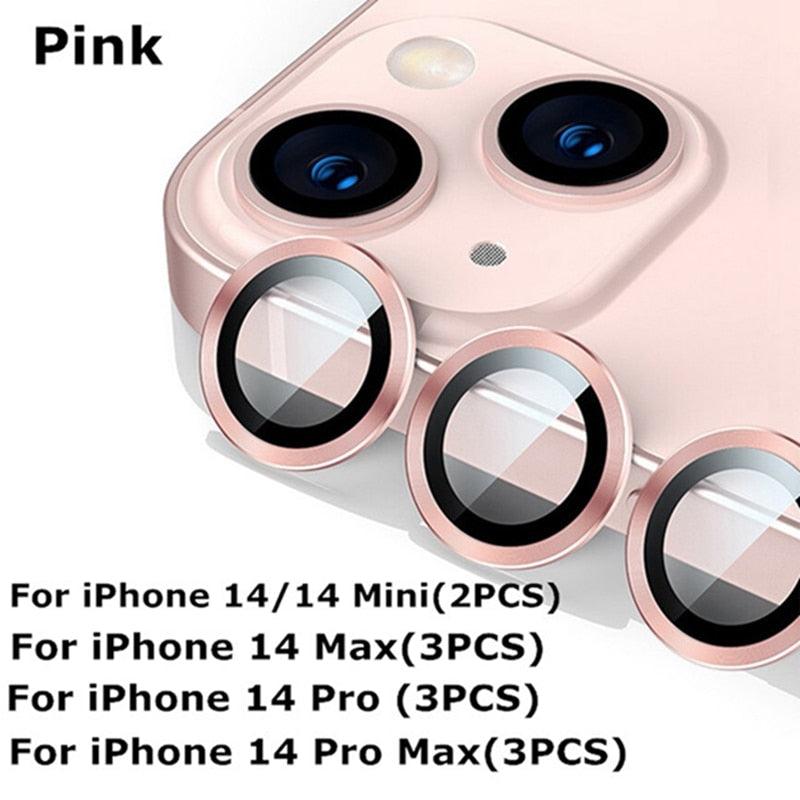 Premium 9H Tempered Glass Camera Lens Protector with Metal Ring for iPhone 14 & 13 Series - Korvel