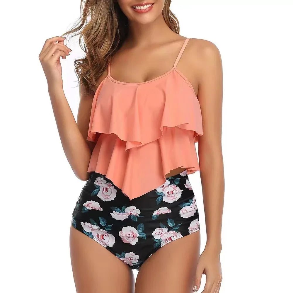 RuffleWave Chic High Waist Bikini & Tankini Set