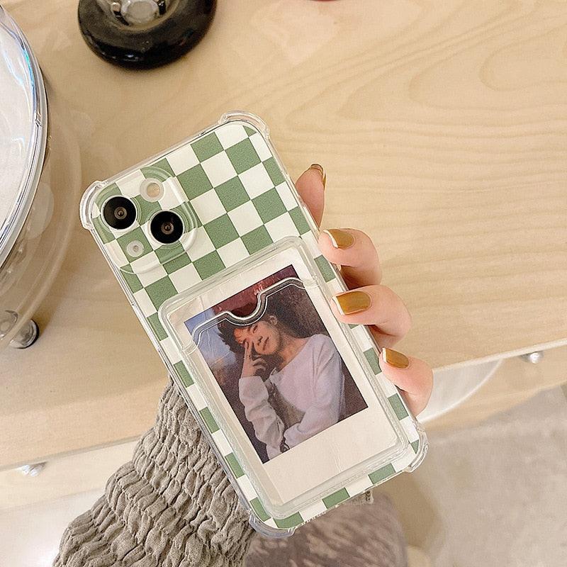 Funda de teléfono de silicona delgada y glamorosa con soporte para tarjetas para iPhone