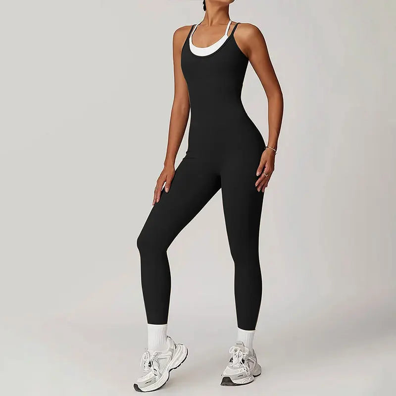 Sporty Black Backless Jumpsuit for Women