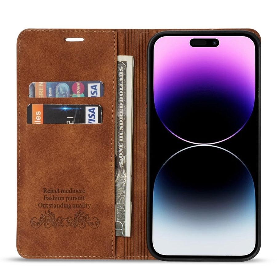 Étui portefeuille à rabat magnétique premium pour iPhone 14 Pro Max