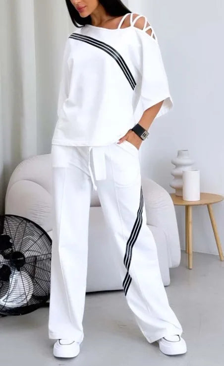 Ensemble de chemise de sport blanche en coton pour femmes et pantalon décontracté