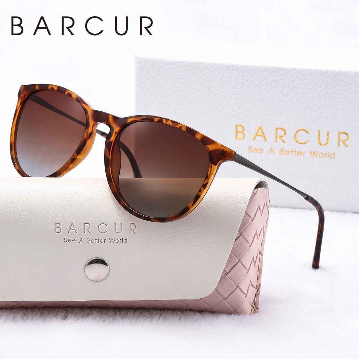 Lunettes de soleil pour femmes BARCUR à imprimé léopard en forme de chat - Polarisées UV400