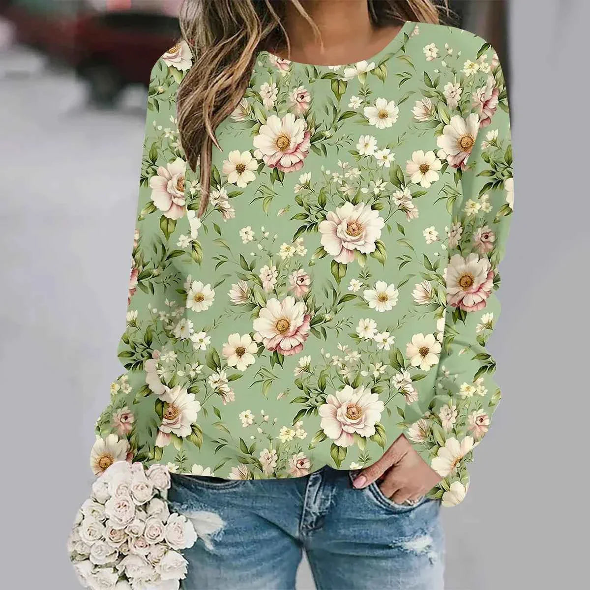 Sudadera Y2K con estampado de flores en 3D - Moda femenina