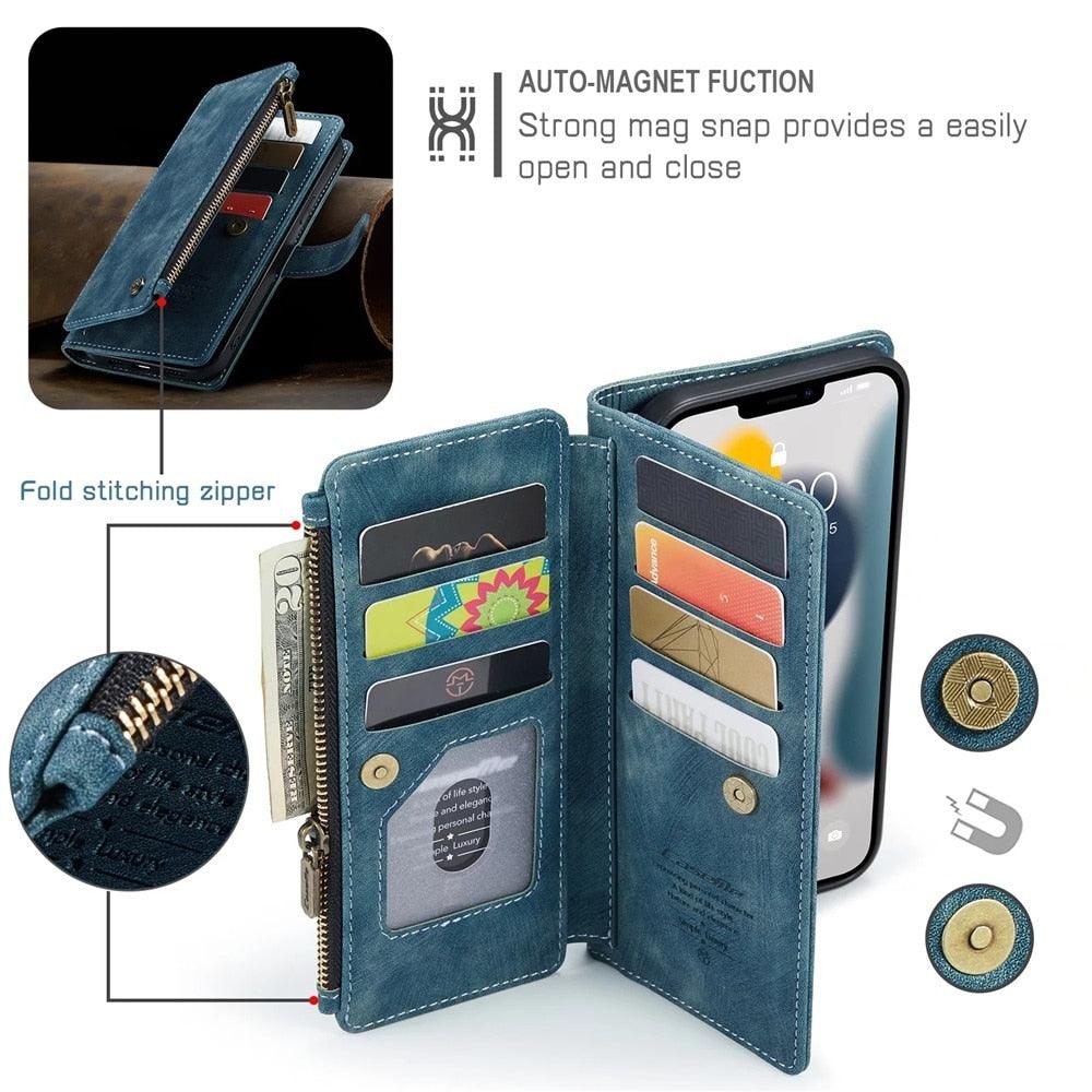 Vintage Leather Wallet Case for iPhone 11-14 Pro Max Mini