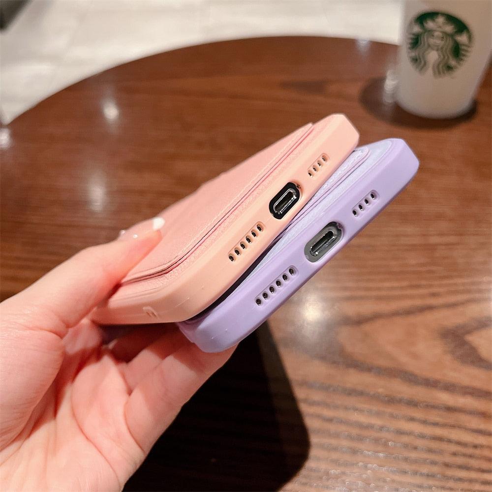 Funda de Cartera de Silicona Cuadrada de Cuero de Lujo para iPhone