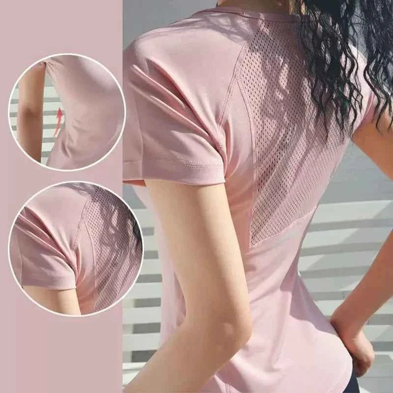 Camiseta de Yoga de Malla de Secado Rápido para Mujer