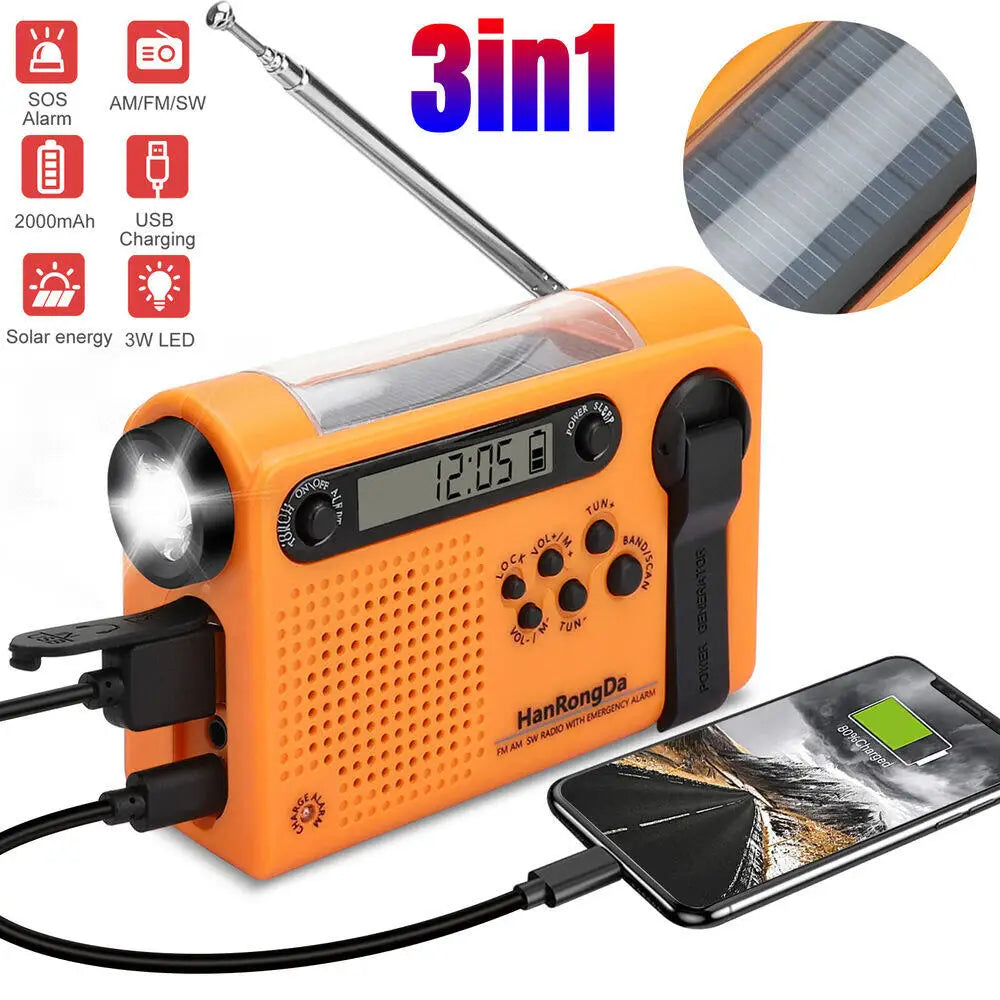 SolarWave 2000: Radio de manivela y banco de energía 3 en 1