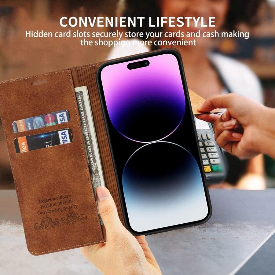 Étui portefeuille à rabat magnétique premium pour iPhone 14 Pro Max