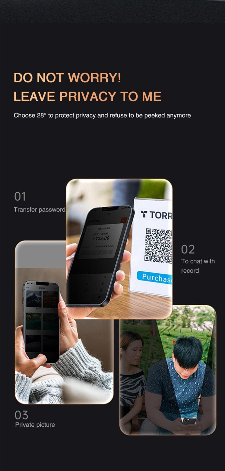 Protecteurs d'écran en verre trempé de confidentialité 4PCS pour iPhone