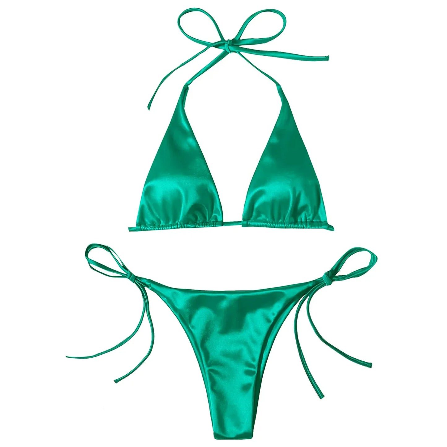 Ensemble de bikini brésilien en satin luxe ShimmerWave