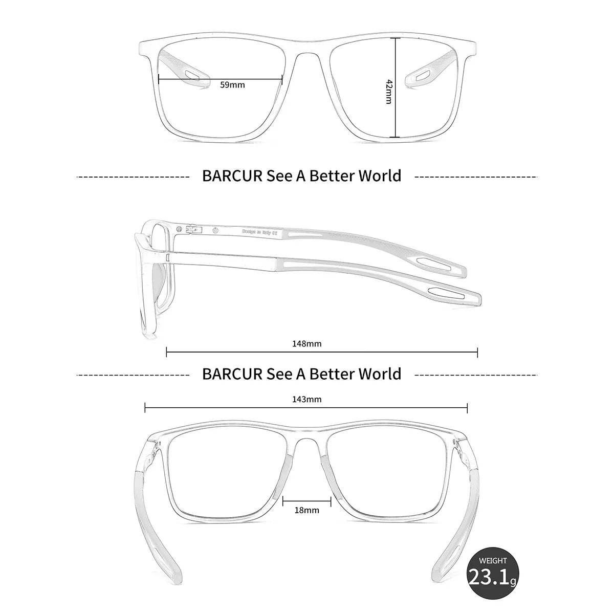 BARCUR Ultra-Light Sports Reading Glasses for Men & Women – Durable Presbyopia Eyewear with High-Definition Lenses – Stylish Rectangle Reade - Korvel