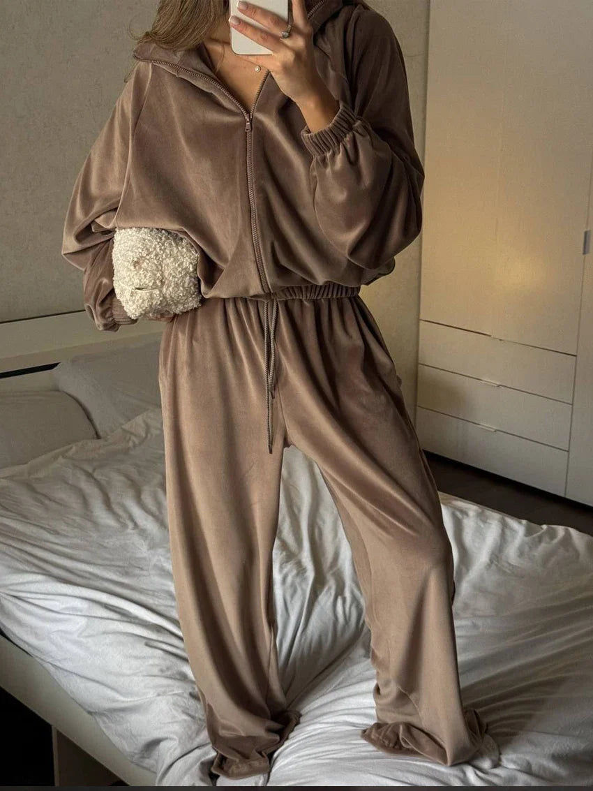 Ensemble de Sweat à Capuche et Pantalons en Velours pour Femmes