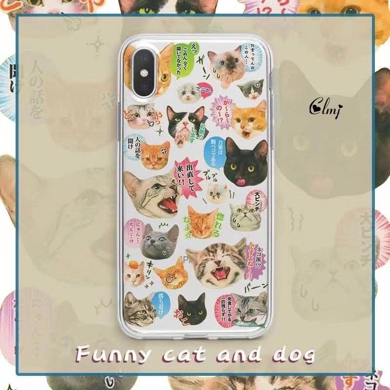 Funda de teléfono linda de gato y perro para modelos de iPhone y Samsung