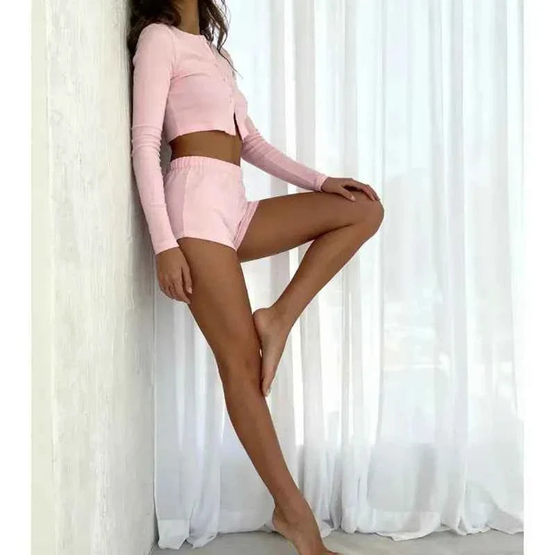 Conjunto de Cárdigan y Pantalones Cortos Casual para Mujer
