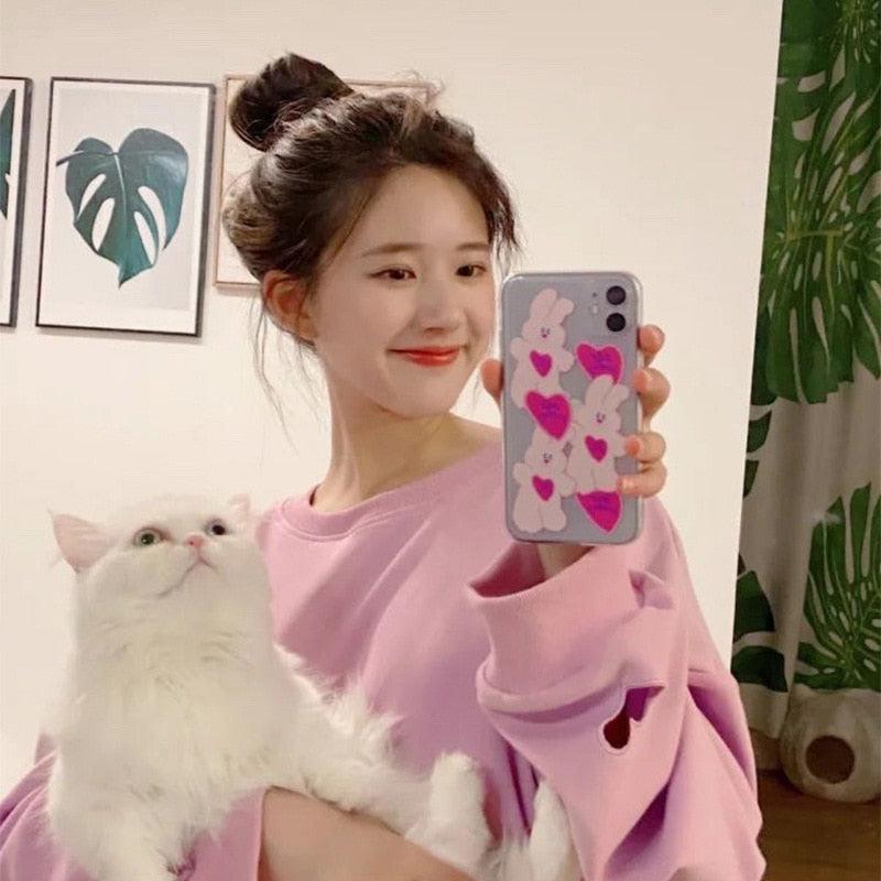 Cute Cat Transparent Phone Case for iPhone 11/12/13 Pro Max