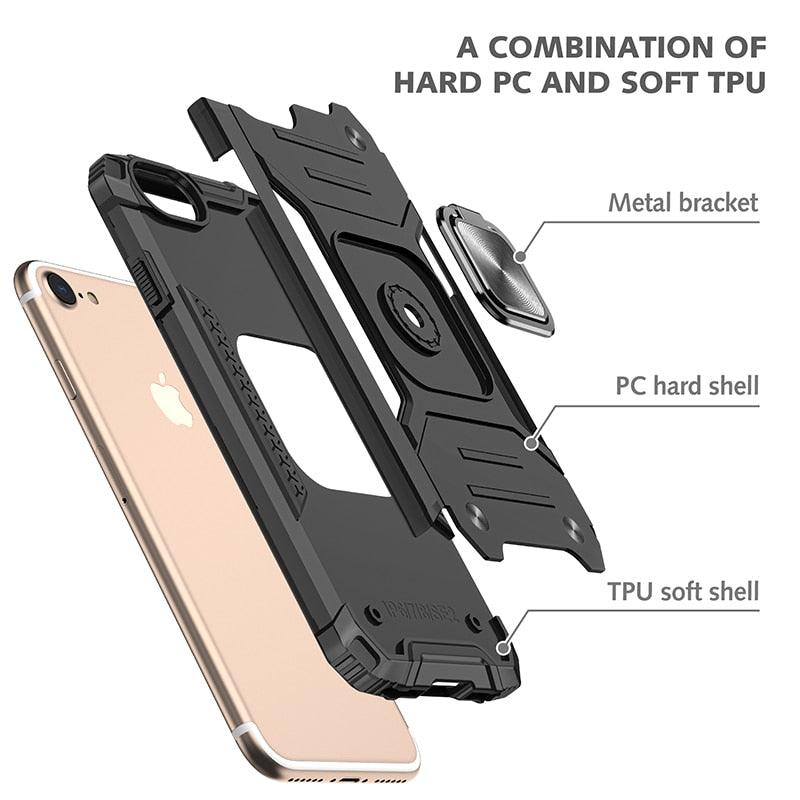Coque de support avec anneau magnétique en métal pour iPhone 11-14 Pro Max