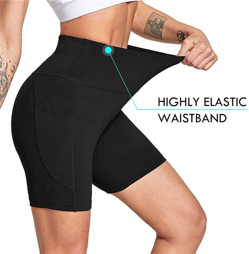 Shorts de yoga taille haute longueur genou pour femmes