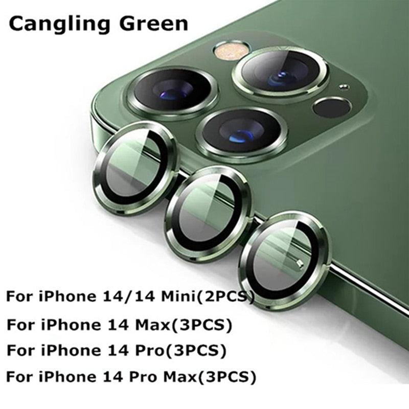 Premium 9H Tempered Glass Camera Lens Protector with Metal Ring for iPhone 14 & 13 Series - Korvel