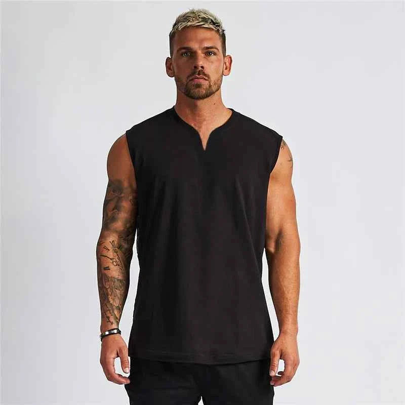 Camiseta sin mangas de algodón premium con cuello en V para hombres