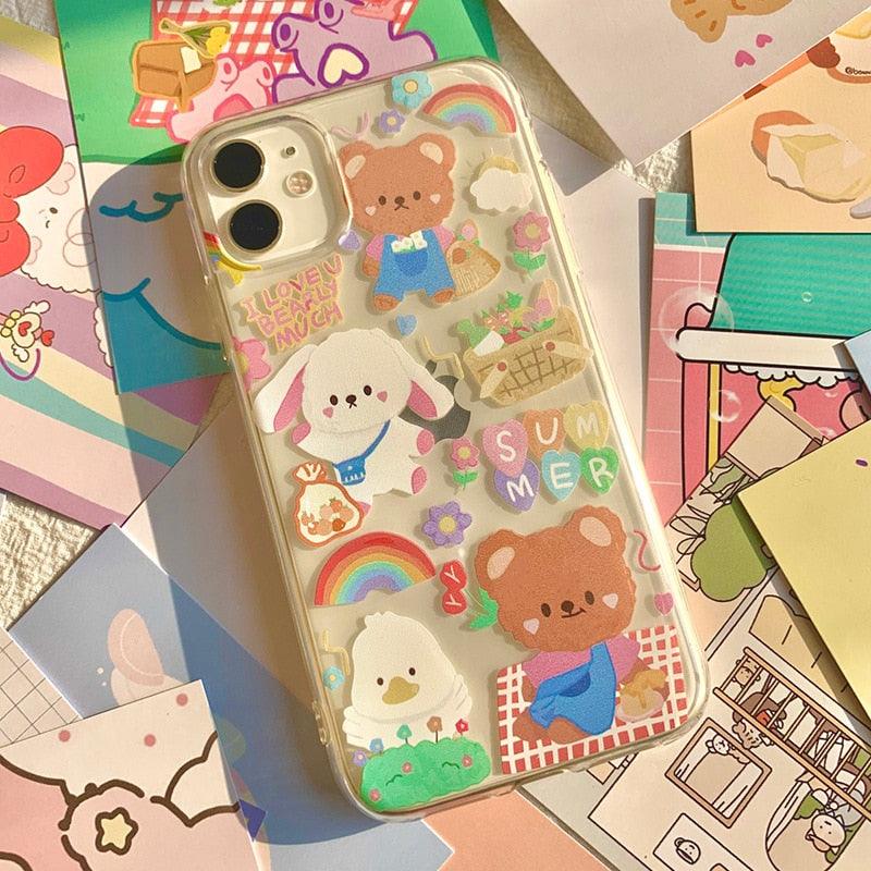 Cute Cat Transparent Phone Case for iPhone 11/12/13 Pro Max