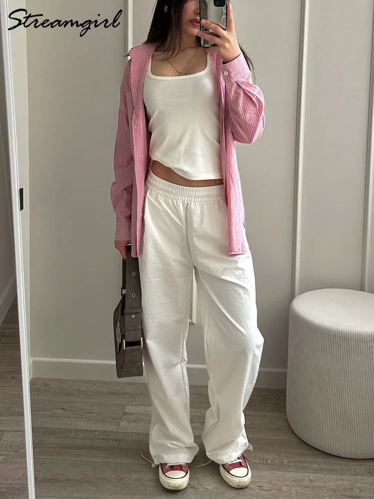 ChicEase Pantalons Jogging Taille Haute à Jambes Larges