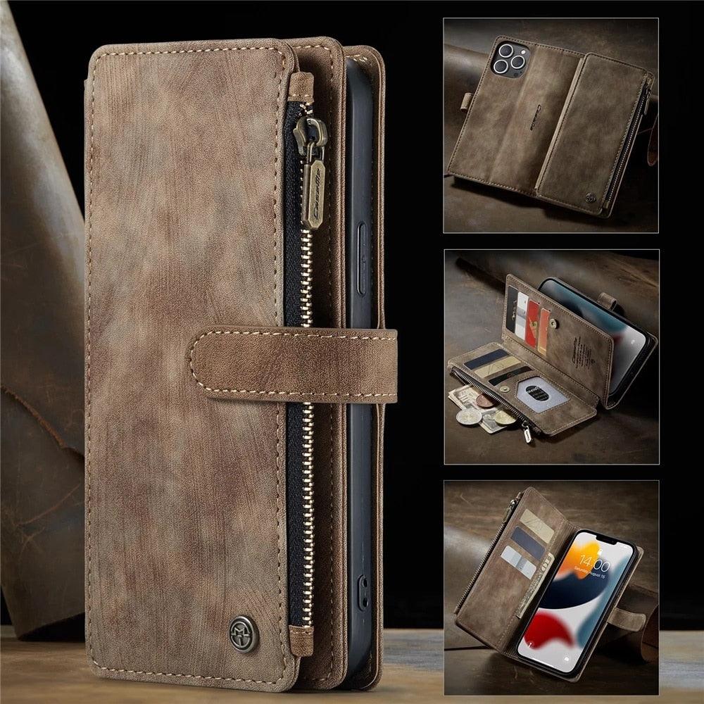 Vintage Leather Wallet Case for iPhone 11-14 Pro Max Mini
