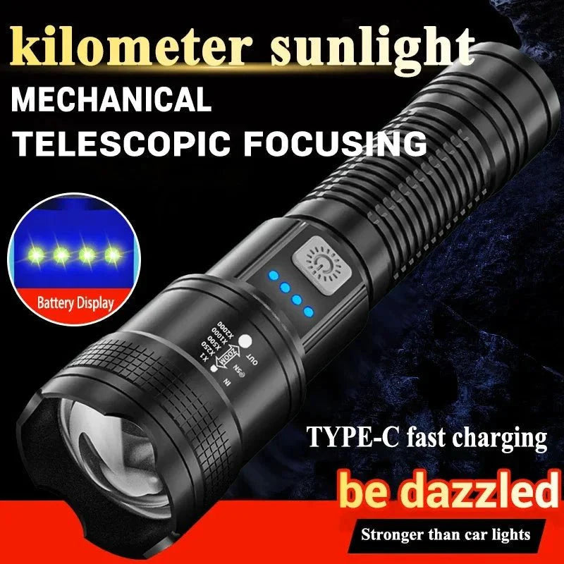 Lampe de poche tactique LED 2000LM - Torche portable rechargeable par USB