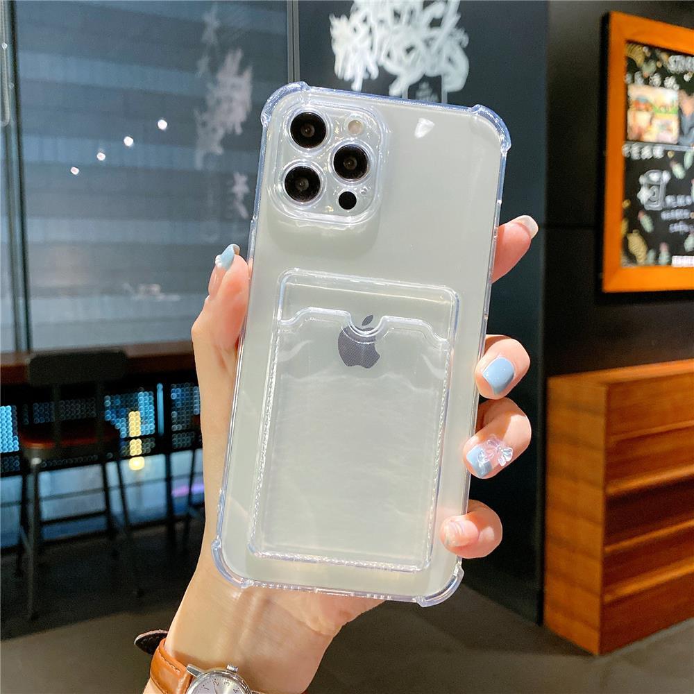Transparent Card Slot Holder Case for iPhone Models