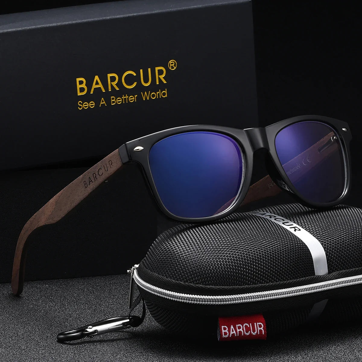 Gafas de sol polarizadas de nogal negro BARCUR para hombres
