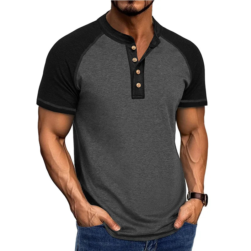 Camiseta de Cuello Alto de Parches Retro para Hombre