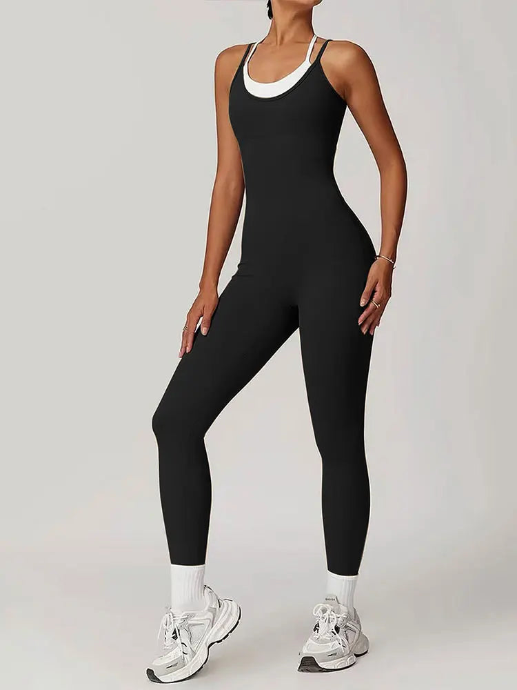 Sporty Black Backless Jumpsuit for Women