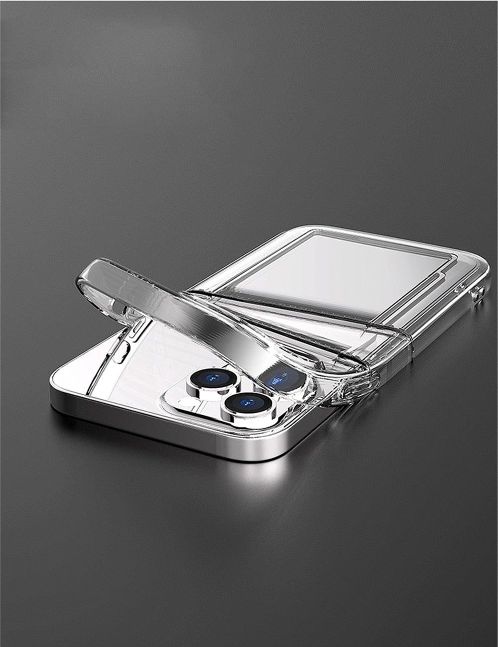 Coque de téléphone transparente antichoc avec double emplacement pour cartes pour iPhone