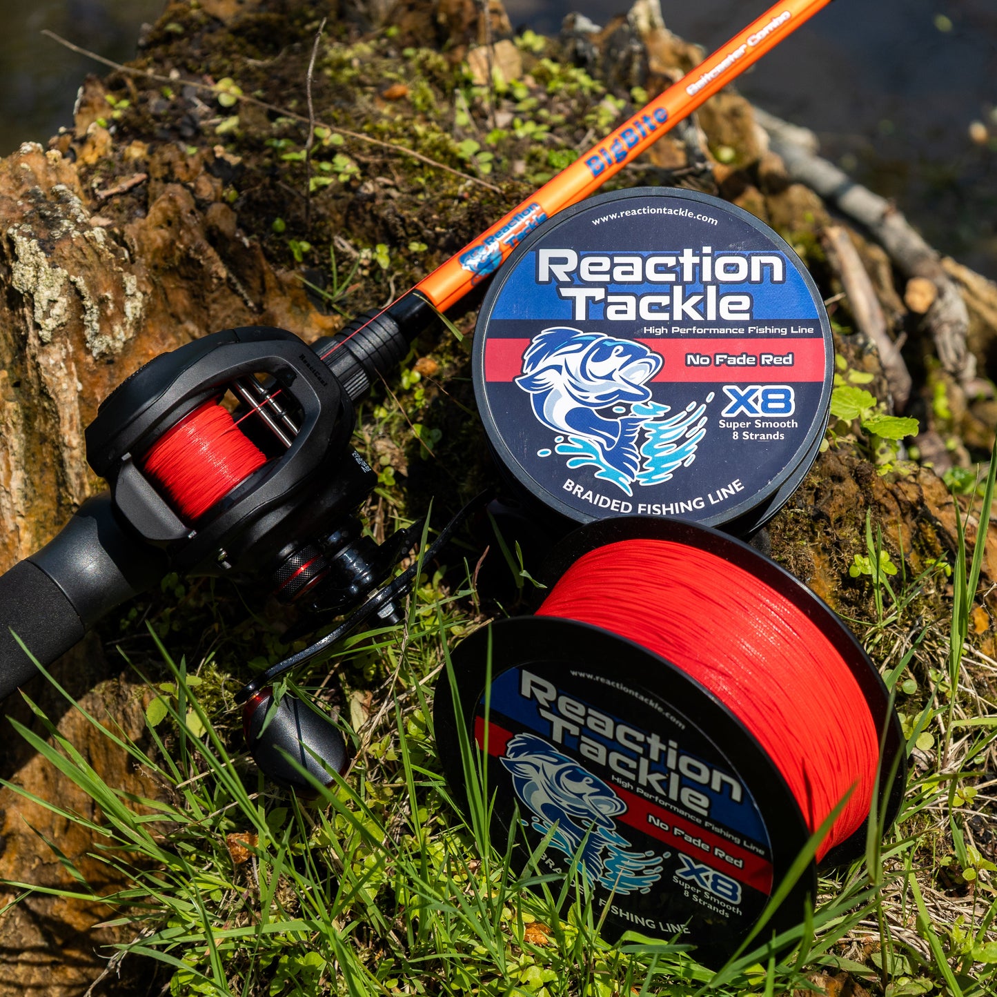 Línea de pesca trenzada Reaction Tackle X8 - Rojo resistente a la decoloración - Innovación de 8 hebras