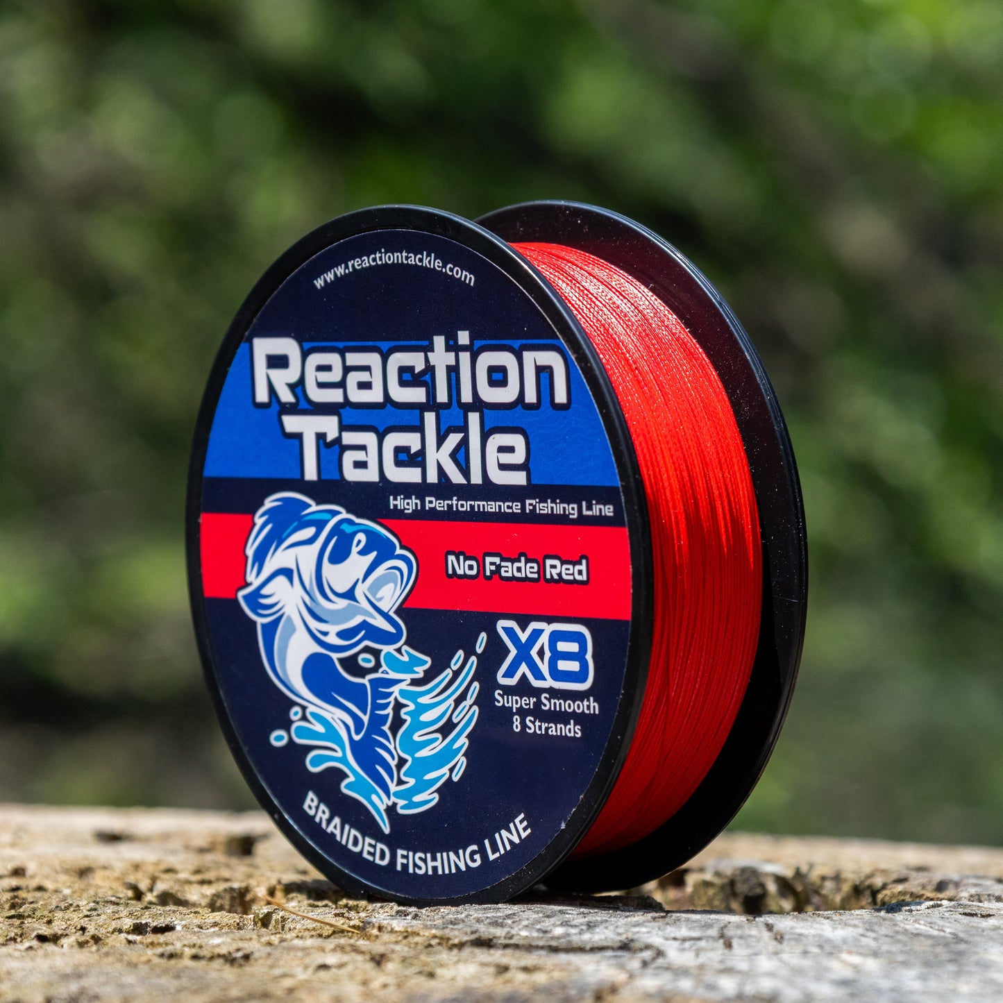 Línea de pesca trenzada Reaction Tackle X8 - SIN DECOLORACIÓN, 8 hebras, color rojo - NUEVA