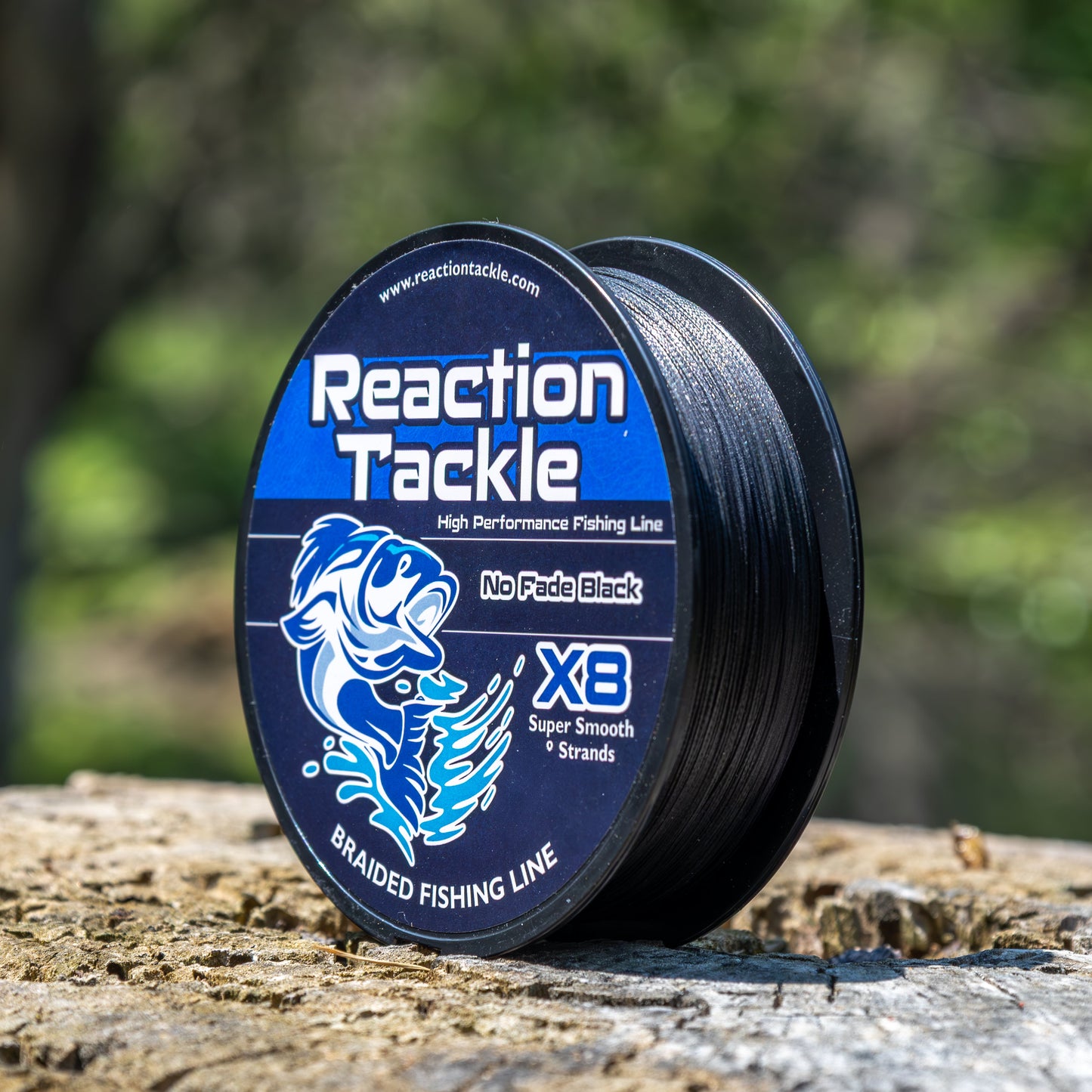 Línea de pesca trenzada Reaction Tackle X8 - Sin decoloración, negra, 8 hebras - NUEVA