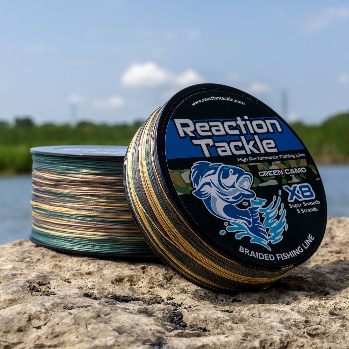 Línea de pesca trenzada Reaction Tackle X8 camuflaje verde - 8 hebras