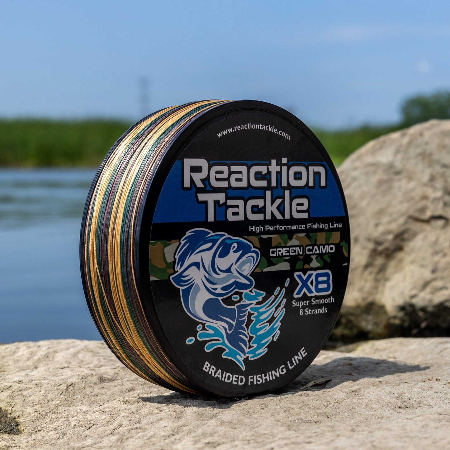Línea de pesca trenzada Reaction Tackle X8 camuflaje verde - 8 hebras