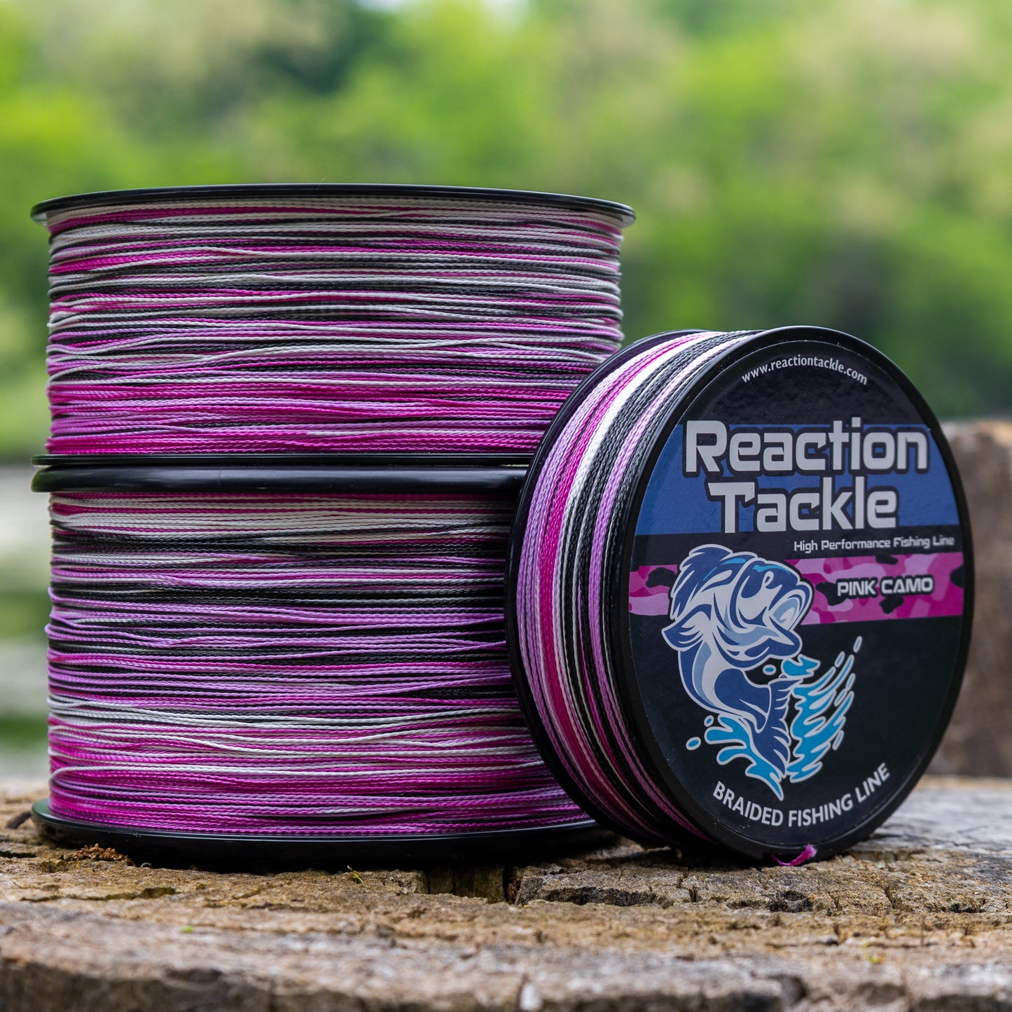 Línea de pesca trenzada Reaction Tackle con camuflaje rosa: máximo rendimiento