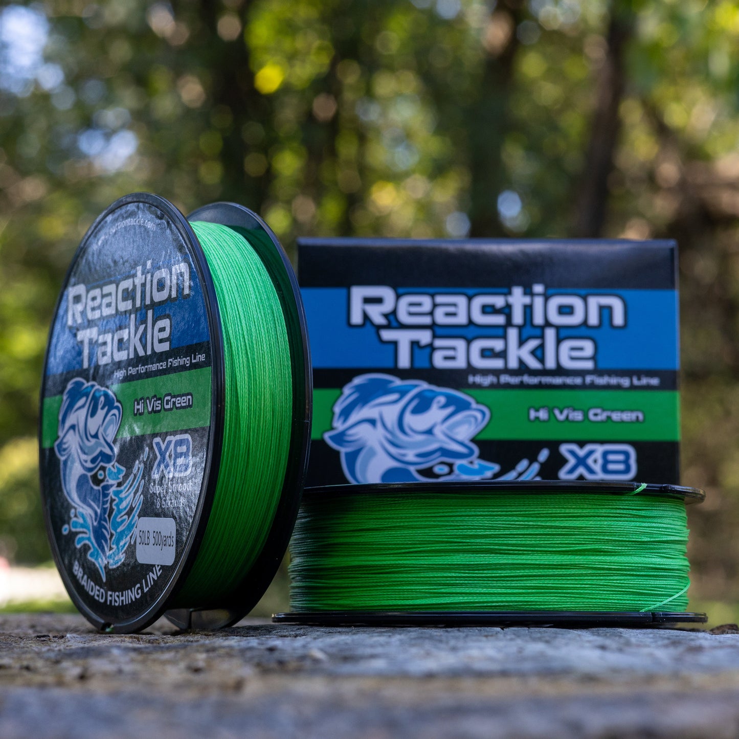 Ligne de pêche tressée verte haute visibilité Reaction Tackle X8 - 8 brins